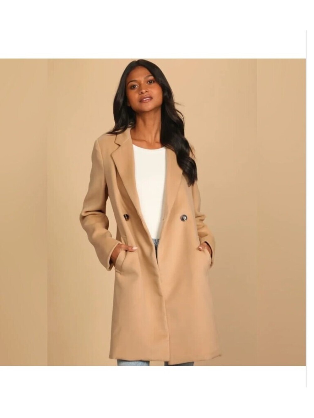Lulus Classic Peacoat Camel Double Breasted Size M Timeless Coat